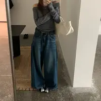 巴恩风侧边设计款牛仔裤8809