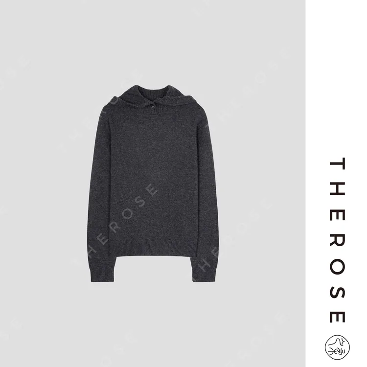 之柔【50度灰】简约松弛感高领连帽针织衫亲肤保暖高级感长袖上衣女