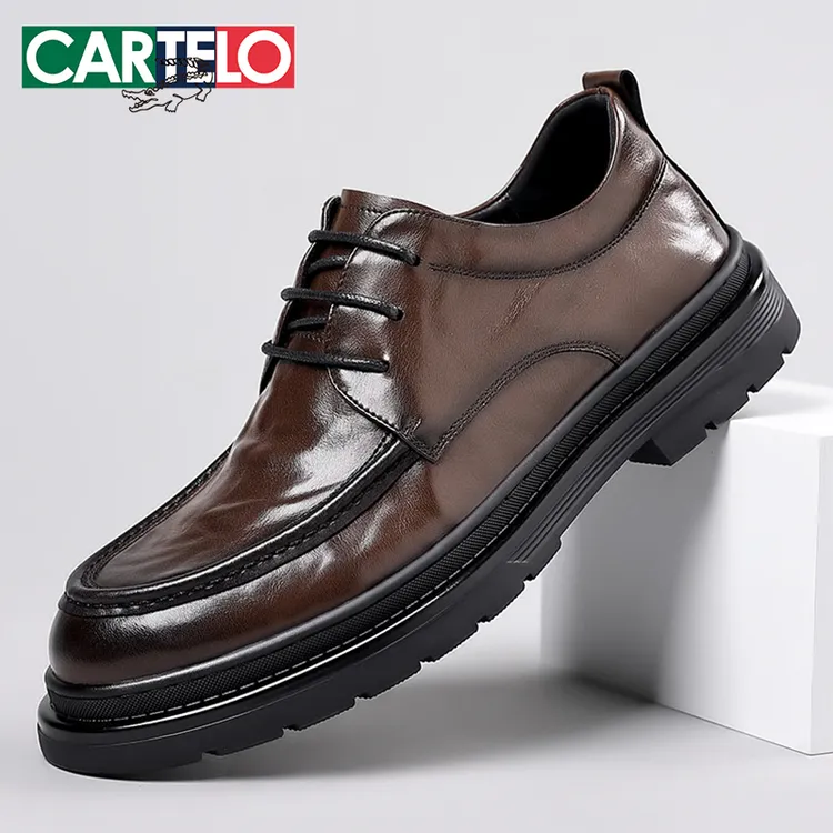 CARTELO/卡帝乐鳄鱼男鞋真皮牛皮加绒增高软底防滑男士皮鞋德比鞋