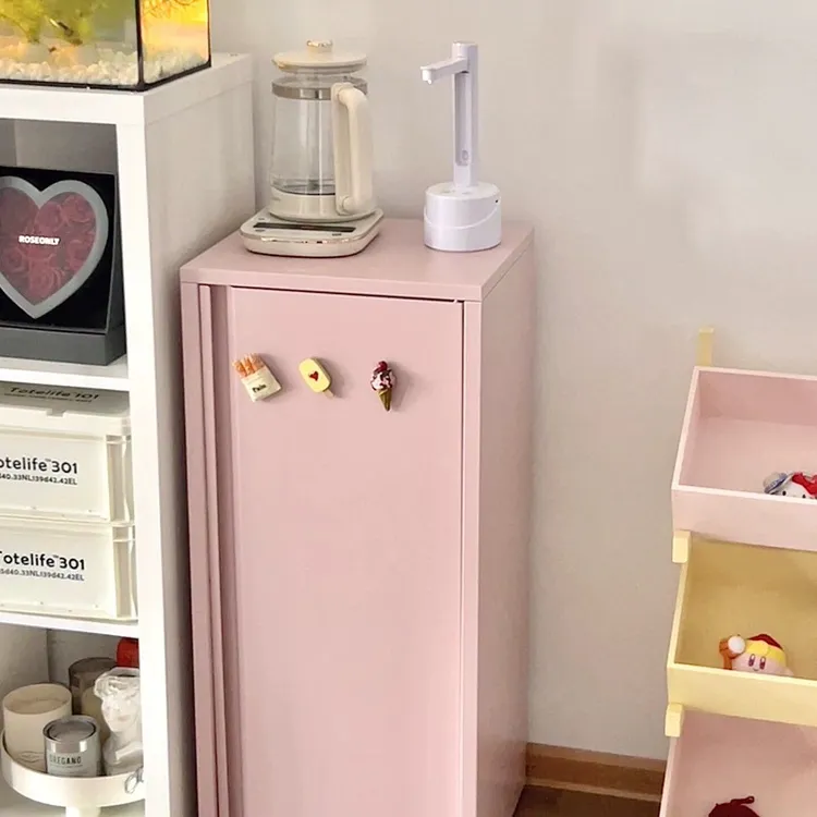 新款铁艺单门收纳柜多巴胺奶油风客厅夹缝柜博主同款茶吧机柜吧台