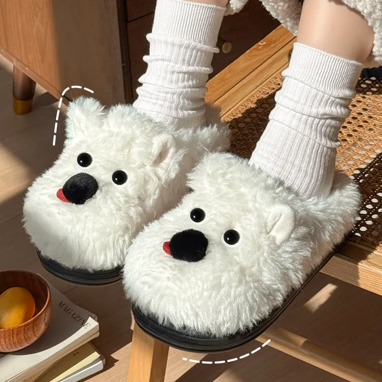 FZT软萌小狗可爱棉拖鞋女款2025新款居家外穿保暖冬季毛毛拖鞋男