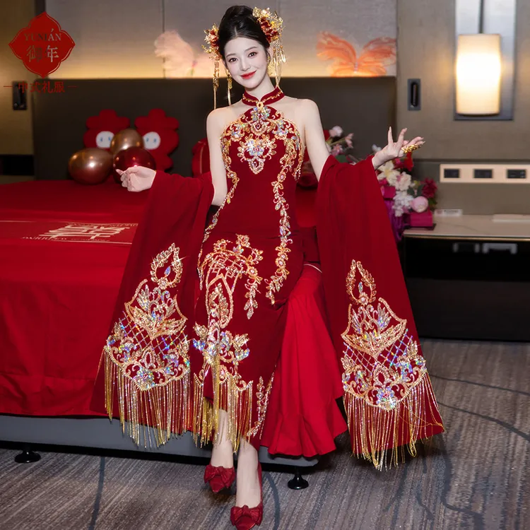 高级感披肩旗袍中式改良礼服2025新款新娘订婚结婚晚宴嫁衣秀禾服