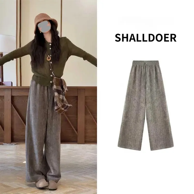 【OK裤】松紧腰百搭设计显瘦浅灰绿色休闲裤2026秋新通勤百搭休闲裤