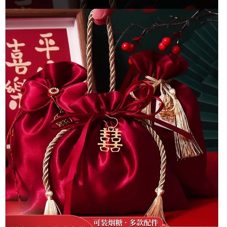 喜糖袋缎面布袋子婚礼结婚手提喜糖袋包装糖果袋喜糖盒子d1
