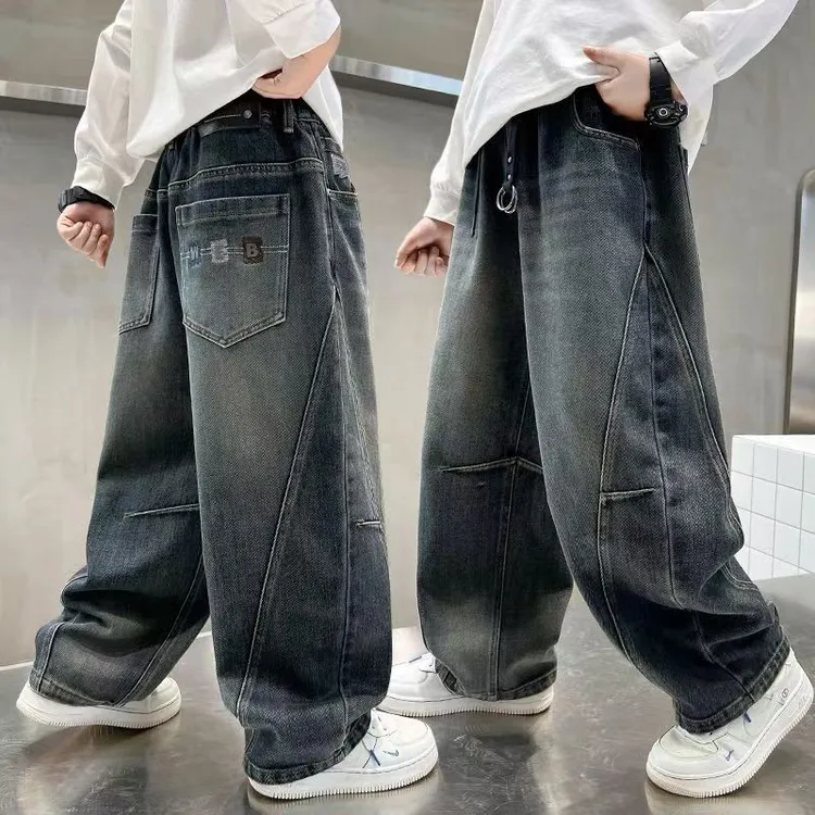 【耀选专属】~2025秋季新款男童设计款后兜字母个性弯刀牛仔裤10566