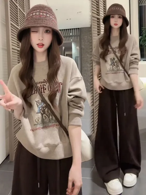 时尚休闲套装女2025秋季新款时髦洋气字母印花卫衣运动裤两件套潮