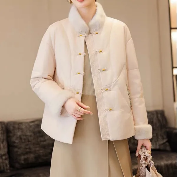 DUCURNO复古立领棉服女冬季2025新款新中式服盘扣国风短款加厚外