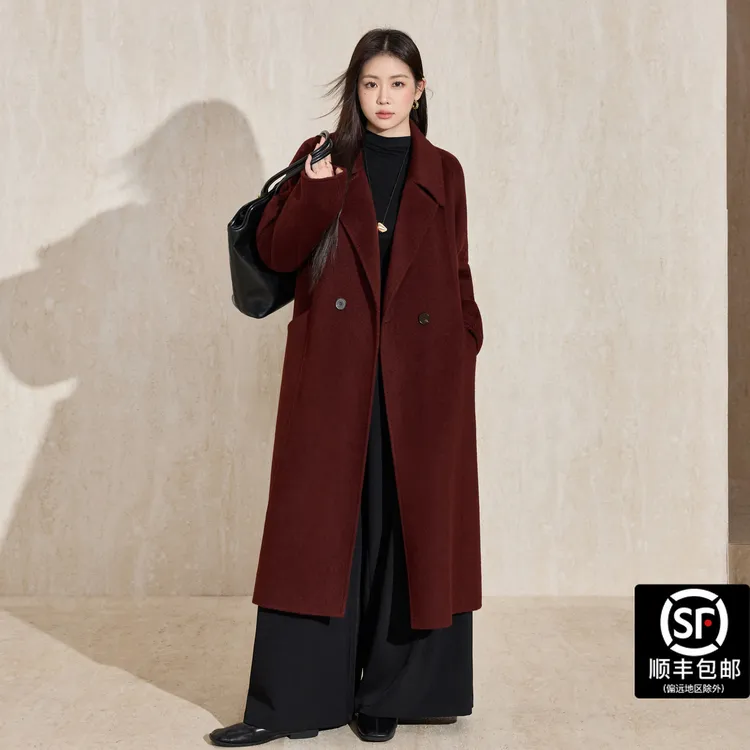 蓝语大码女装高端骆驼绒翻领羊毛大衣2025秋冬新品气质长款毛呢