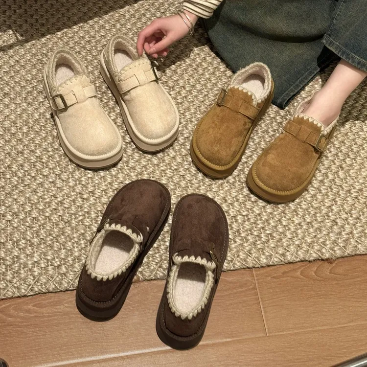 贾不假勃肯鞋女2025新款秋季复古时尚百搭超火厚底增高棉鞋豆豆鞋