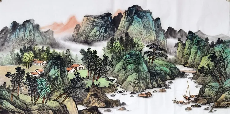 故川山水画作品137×68厘米