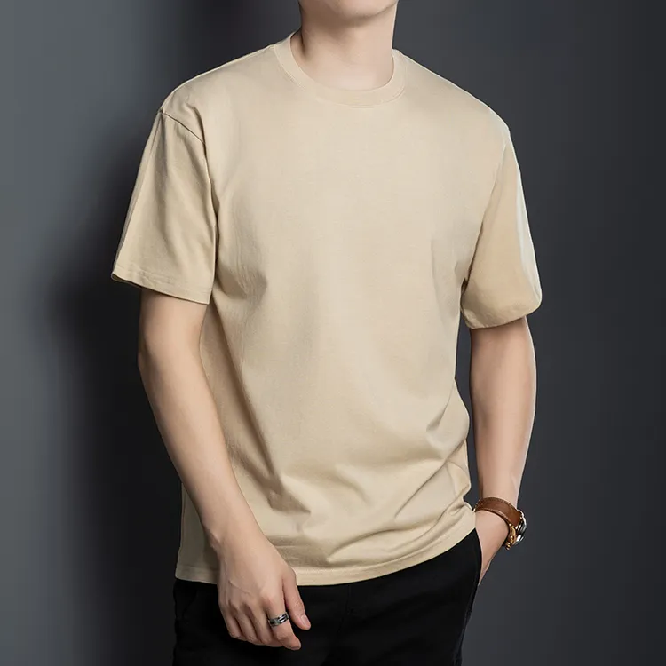 夏季新款男士圆领短袖T恤时尚休闲男上衣宽松百搭落肩短袖纯棉男