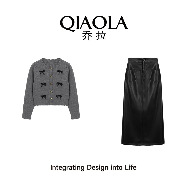 QIAOLA/乔拉【浪漫绮想】秋季北极绒蝴蝶结慵懒减龄A版时尚套装预售