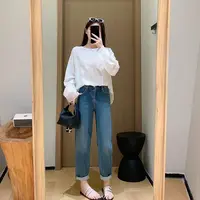 “硬控秋天”莱卡后松紧腰显瘦纸片人老爹牛仔裤