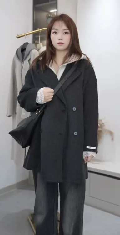 2025新款双面羊毛大衣韩系真俩件加马甲宽松女装秋冬季短款