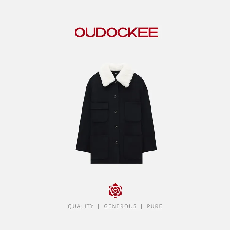 OUDOCKEE 鸥鸥【绵羊毛】MIU系女孩 美式高级感撞色外套 DACE1022T