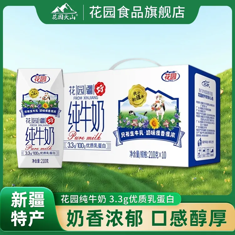 花园 100g/3.3g蛋白质新疆疆好纯牛奶210g*10盒营养健康早餐奶