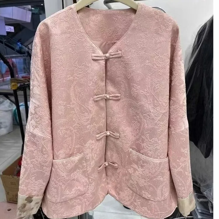 m005新中式盘扣秋季新款国风改良上衣高级外套复古提花宽松