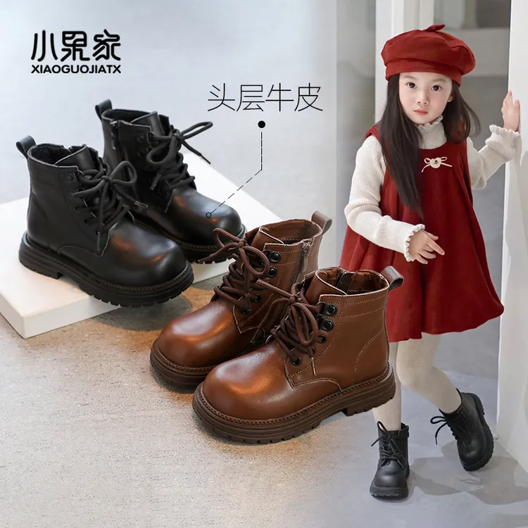 儿童靴子女童马丁靴真皮冬靴女童靴宝宝短靴小女孩秋季男童皮靴