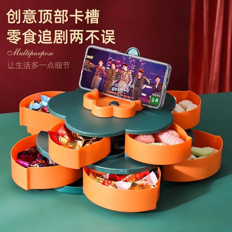 2025新款旋转干果盘家用客厅茶几过年货零食摆放瓜子坚糖果盒收纳