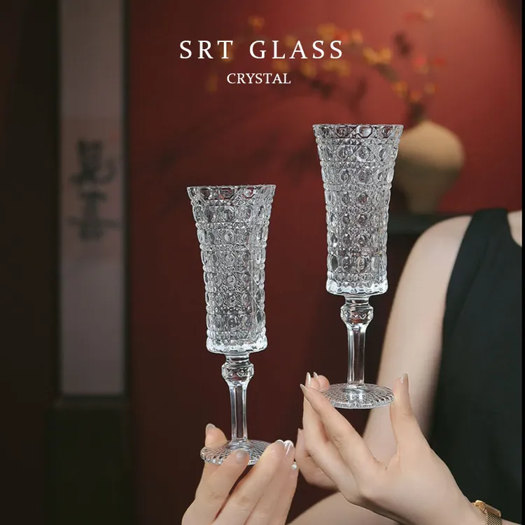 【2只装】宝石纹香槟杯新款玻璃杯家用高颜值水晶玻璃香槟杯