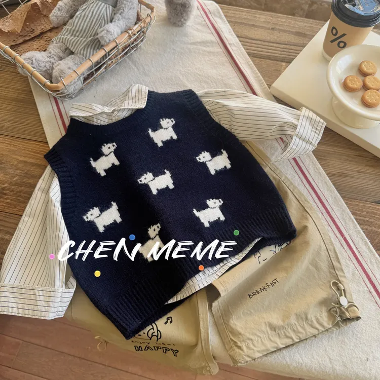 男童春装套装2025新款帅气宝宝衣服可爱儿童春秋毛衣马甲三件套