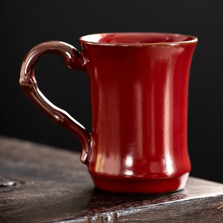 原矿老岩泥陶瓷竹节把手杯主人杯中式品茗杯陶瓷茶杯功夫茶杯256