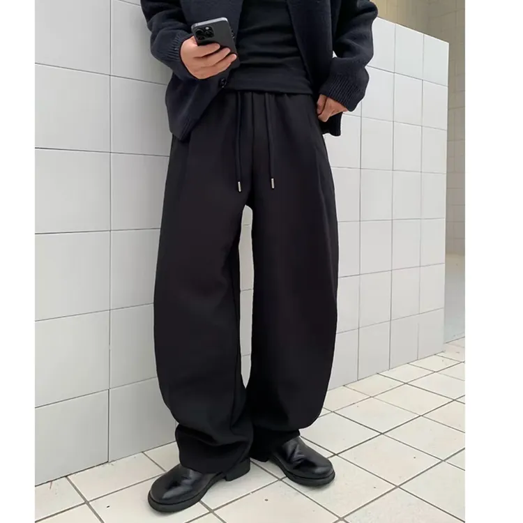 【轻奢休闲风】春秋男士莱赛尔蚕丝混纺纯色宽松直筒抽绳休闲裤长裤