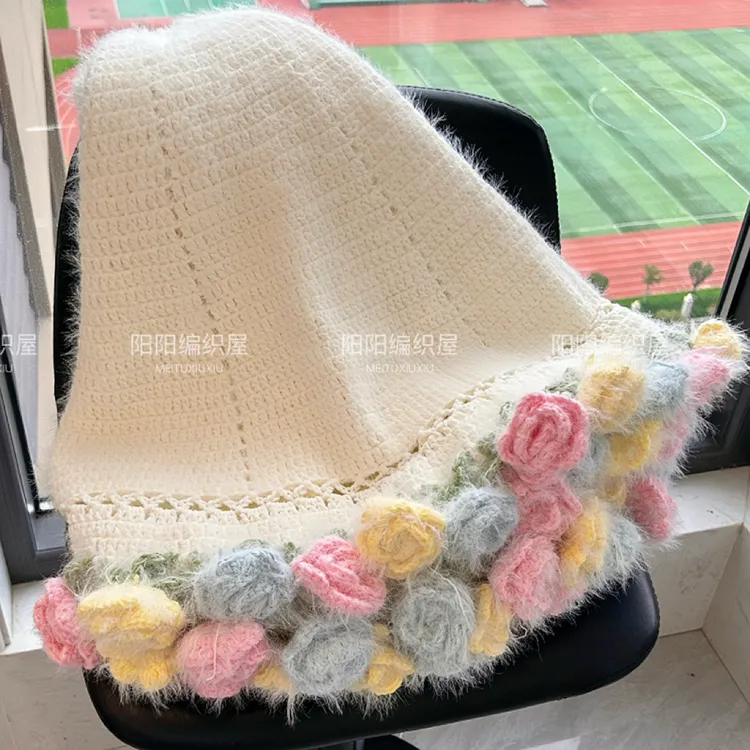 雪妃尔毛线不是成品diy手工编织玫瑰花束毯子材料包盖毯午休礼物
