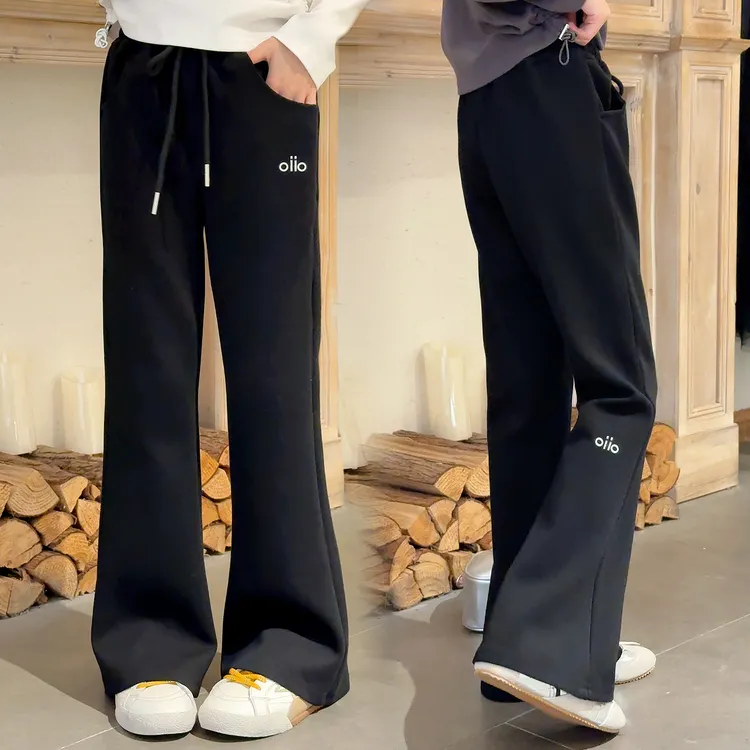 【实体品质.加绒】女童休闲裤中大童冬加绒黑色韩版休闲喇叭裤2505