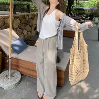 （竖条纹休闲裤）夏季新款韩版舒适透气垂感竖条纹抽绳休闲裤Z