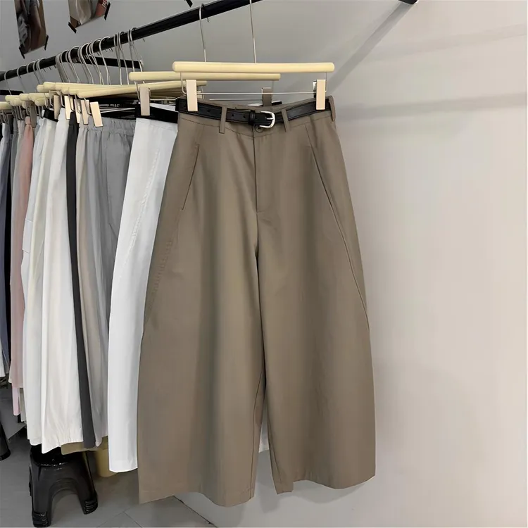 【100纯棉】早秋韩版九分阔腿弯刀裤女高腰镰刀气球裤显瘦休闲裤子