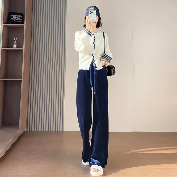 加绒金丝绒阔腿裤女窄版垂感高腰秋冬新款保暖大码显瘦休闲直筒裤