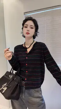 FANYE 2025早秋新款设计感小众拼色提花针织开衫