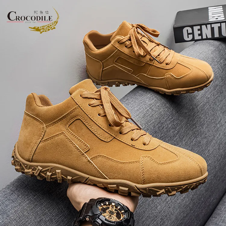 鳄鱼恤男鞋2025新款秋冬季皮面运动休闲男士高帮爆款减震老爹鞋潮