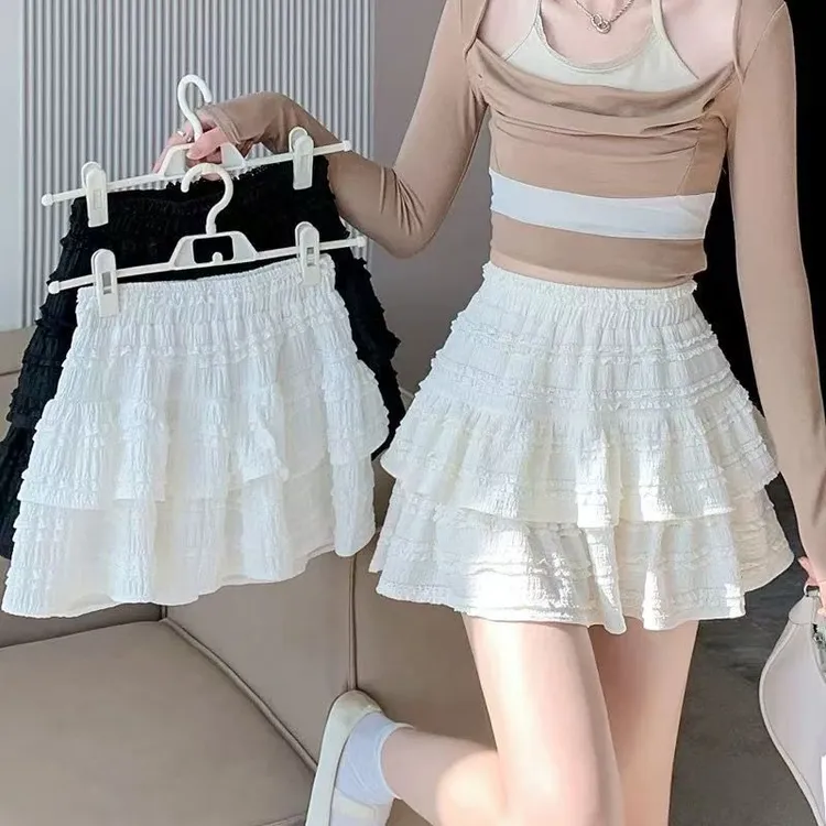 春日系甜美芭蕾风软妹蕾丝花边蛋糕半身裙女设计感小众蓬蓬短裙子