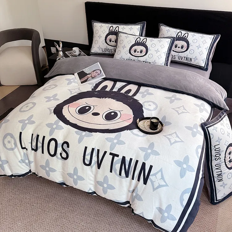 冬季加厚牛奶绒四件套双面轻奢珊瑚绒法兰绒床上用品宝宝绒三件套