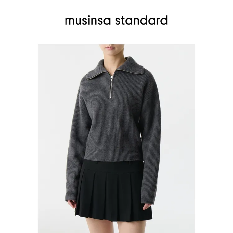 韩国25秋冬女士纯色时尚休闲百搭拉链翻领针织衫musinsa standard