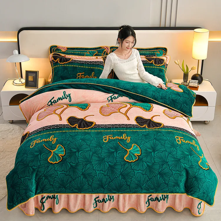 新款8斤左高克重双面绒加厚加密牛奶绒四件套可机洗贴身裸睡加绒