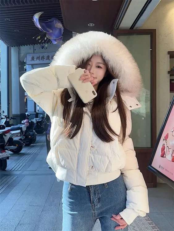 可拆卸毛领连帽棉服外套女装2025年冬季加绒加厚宽松百搭棉衣棉袄
