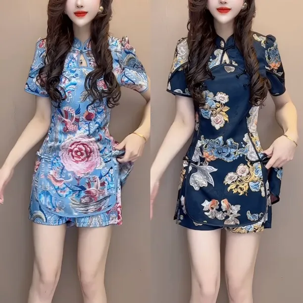 套装女夏季新款洋气短裤搭配中长款短袖两件套女87555512355