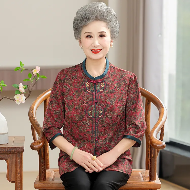 老年人夏装女奶奶衬衫60岁70太太乘以妈妈装80老人春夏衣服