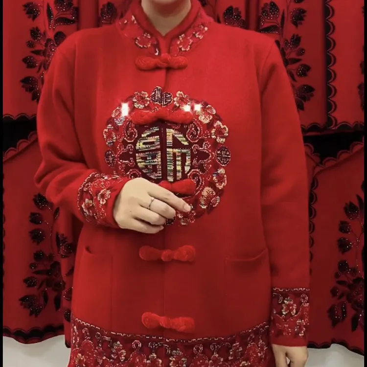 中老年女装时尚复古盘扣新年款针织毛衣开衫外套