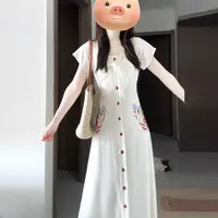 【现货+运补】法式气质白色短袖大方得体高级感收腰长裙3086