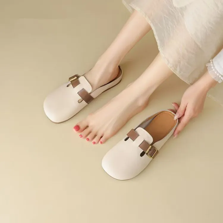 包头博肯鞋女2025夏季新款时尚百搭仙女风外穿半拖休闲鞋牛皮博肯