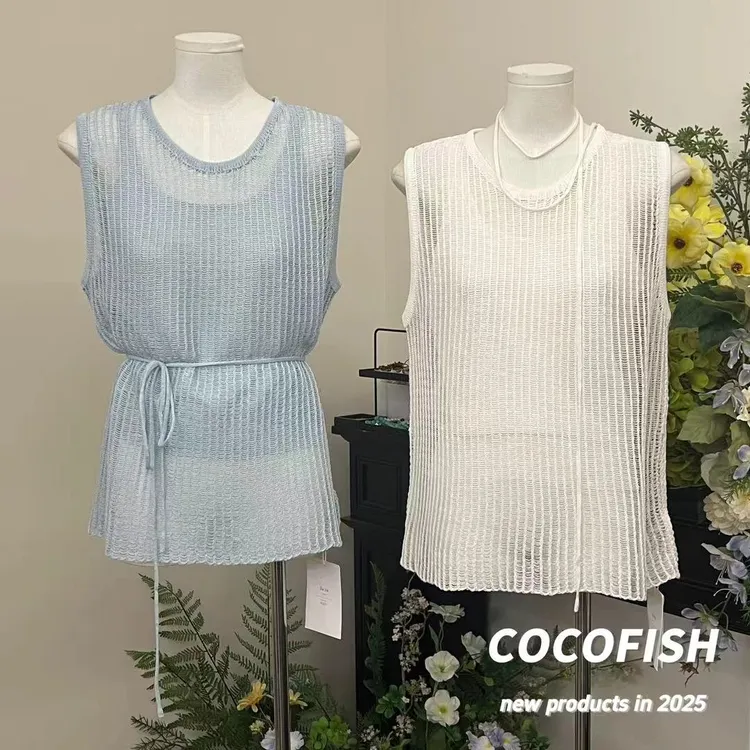 简约韩系宽松镂空针织衫+纯色吊带背心两件套#15138