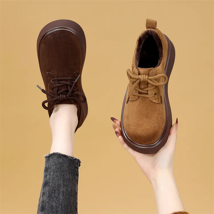 厚底翻毛皮乐福鞋女2025冬季新款加绒显瘦勃肯鞋圆头小皮鞋大码41