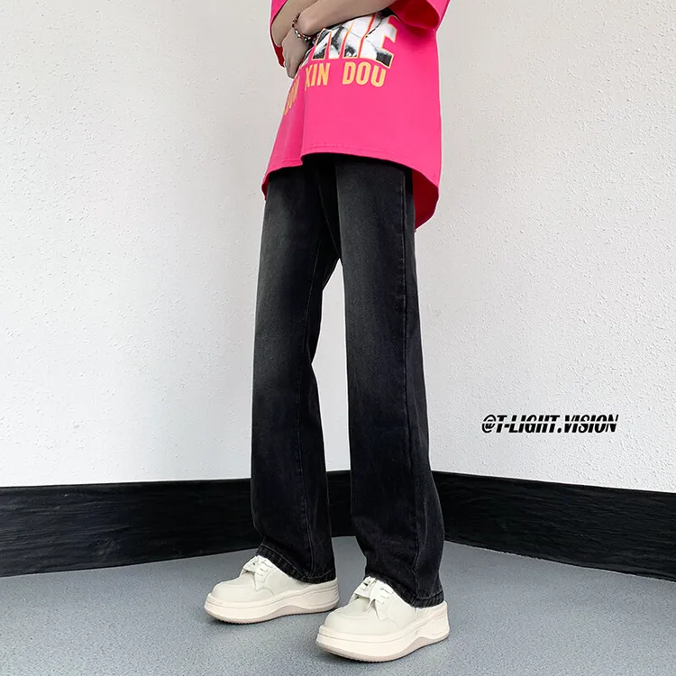大学生牛仔裤男款美式高街宽松直筒休闲裤春秋季重工系皮带长裤子