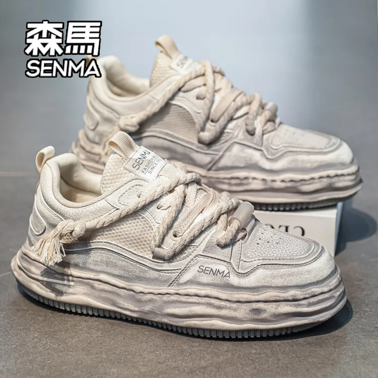 SENMA/森马擦色脏脏鞋男款2026冬季小众厚底增高板鞋休闲面包鞋子