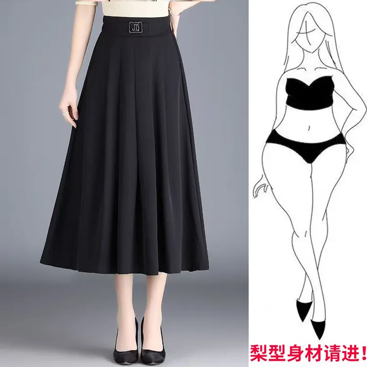 2025新款半身裙女春夏垂感气质大摆百褶伞裙高腰显瘦大码A字长裙