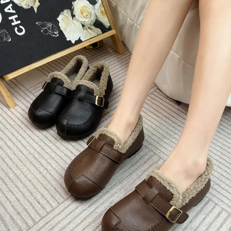 2025秋冬加厚棉鞋豆豆鞋妈妈鞋羊羔毛加绒百搭软底防滑保暖复古
